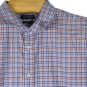 Lauren Ralph Lauren Button Down Shirt Mens 18.5 XXL Tall Blue Red Check Tall Fit